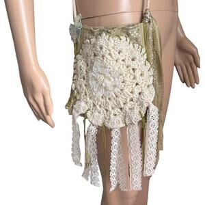 Handmade Crochet Doily Fairy Crossbody Bag Lace Boho Festival Earthy Butterfly